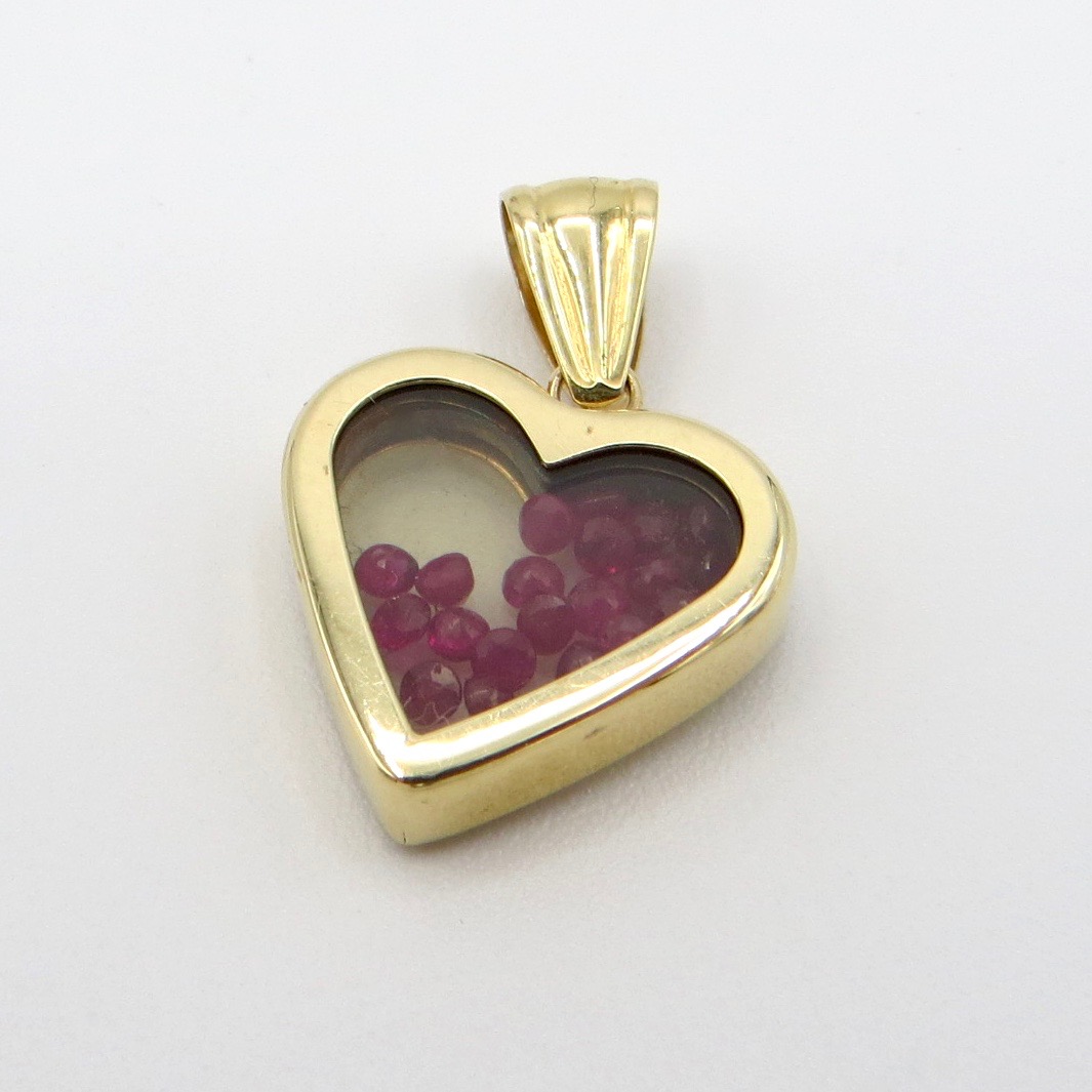 14kt Gold & Ruby Bead Heart Pendant