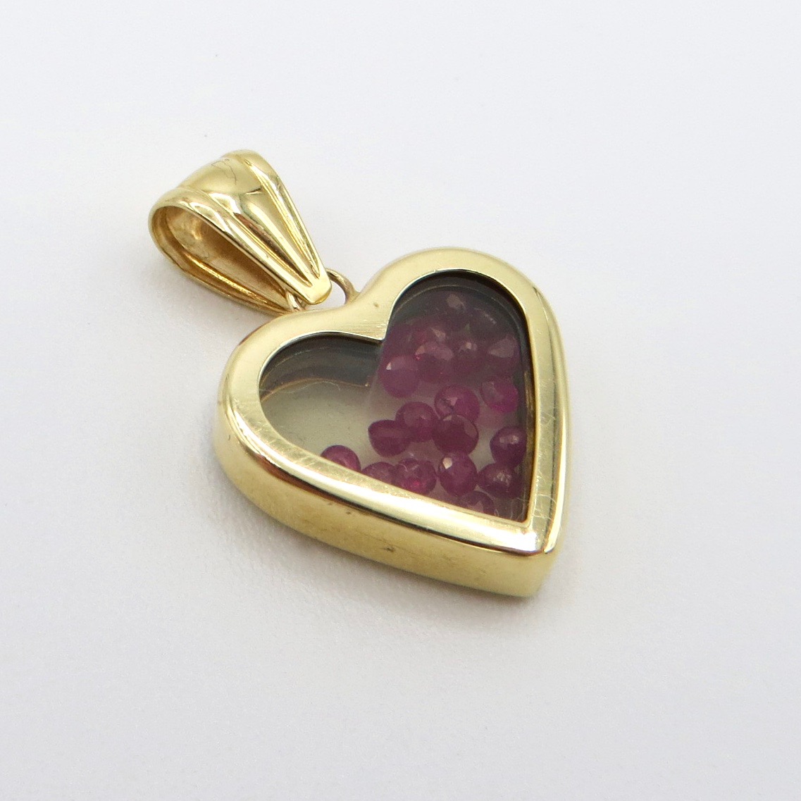 14kt Gold & Ruby Bead Heart Pendant