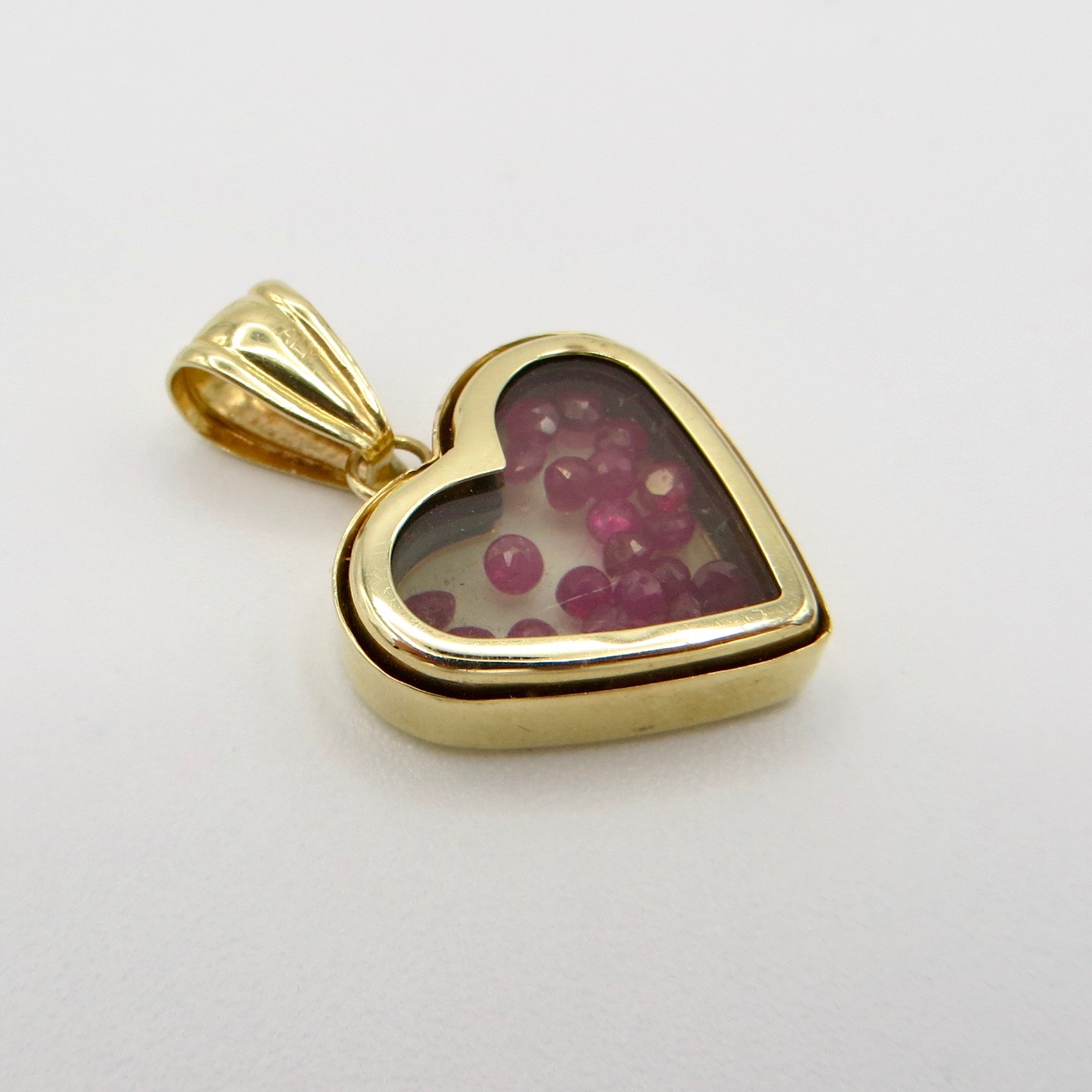 14kt Gold & Ruby Bead Heart Pendant