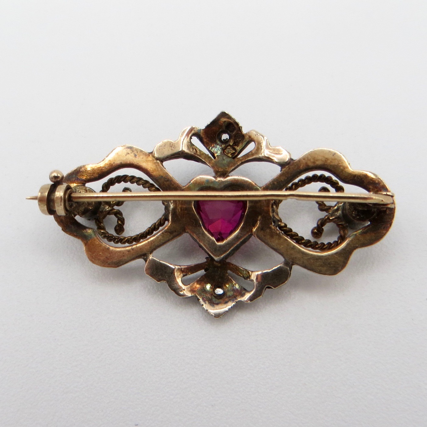 Gold, Silver & Diamond Heart Brooch