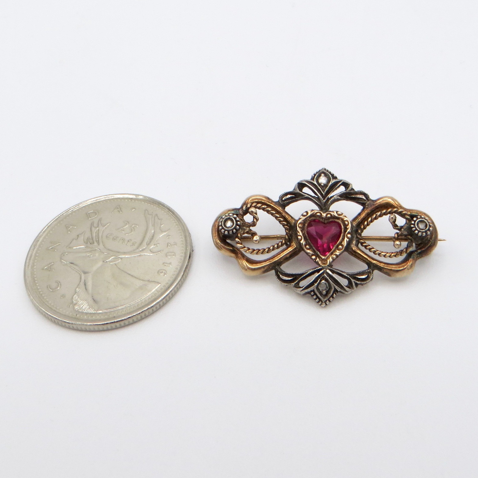 Gold, Silver & Diamond Heart Brooch