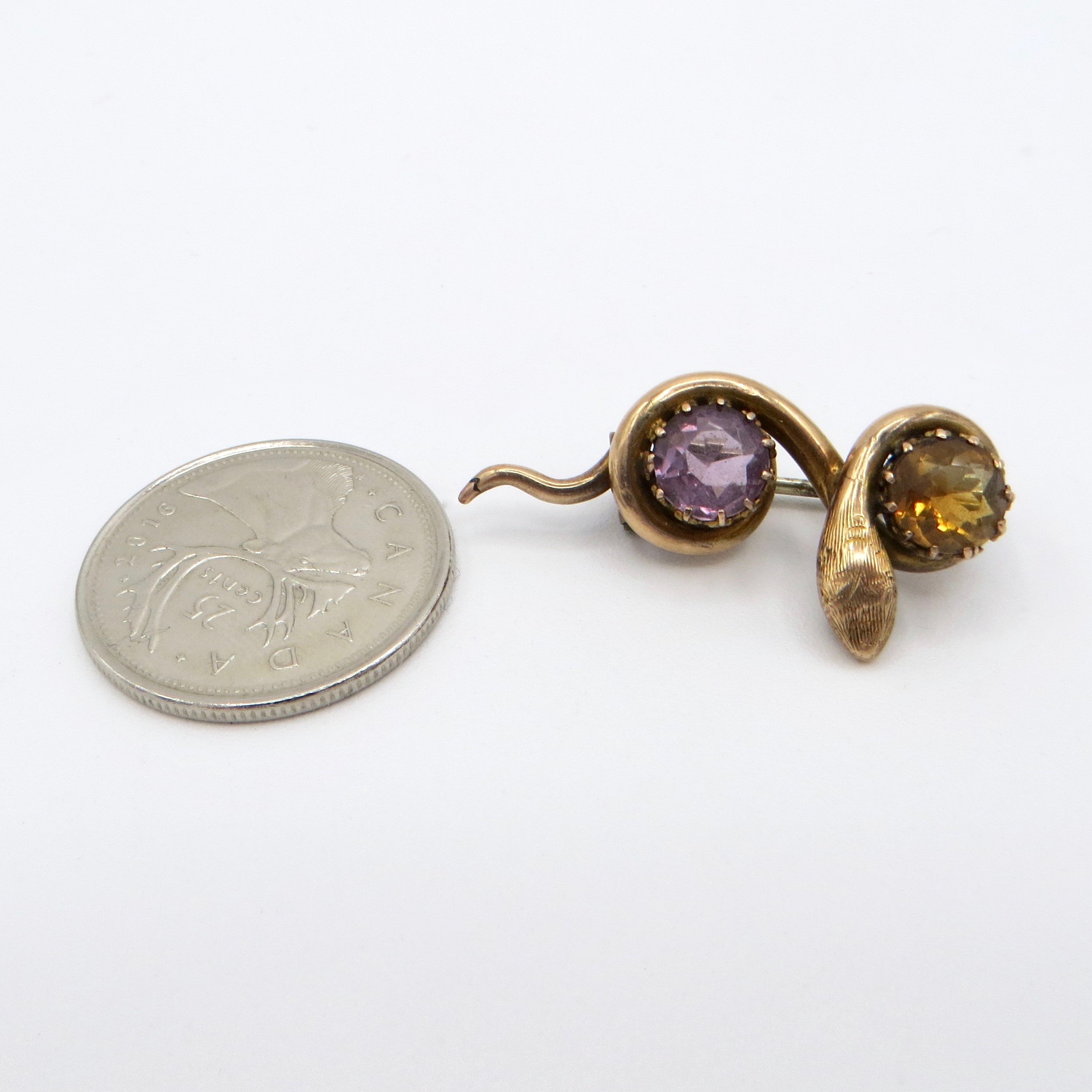 Citrine & Amethyst Snake Brooch 