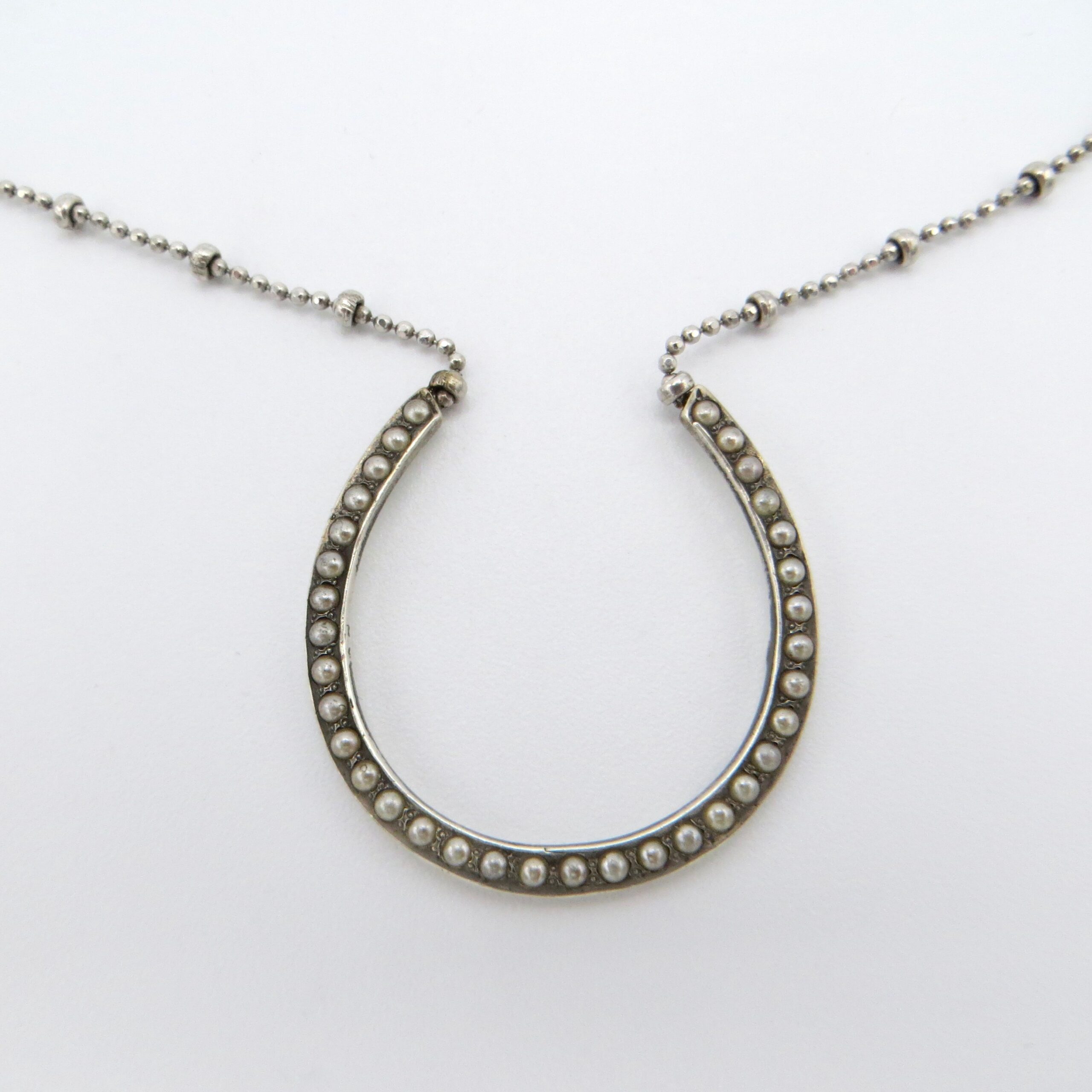 Adapted Victorian Silver & Pearl Horseshoe Necklace