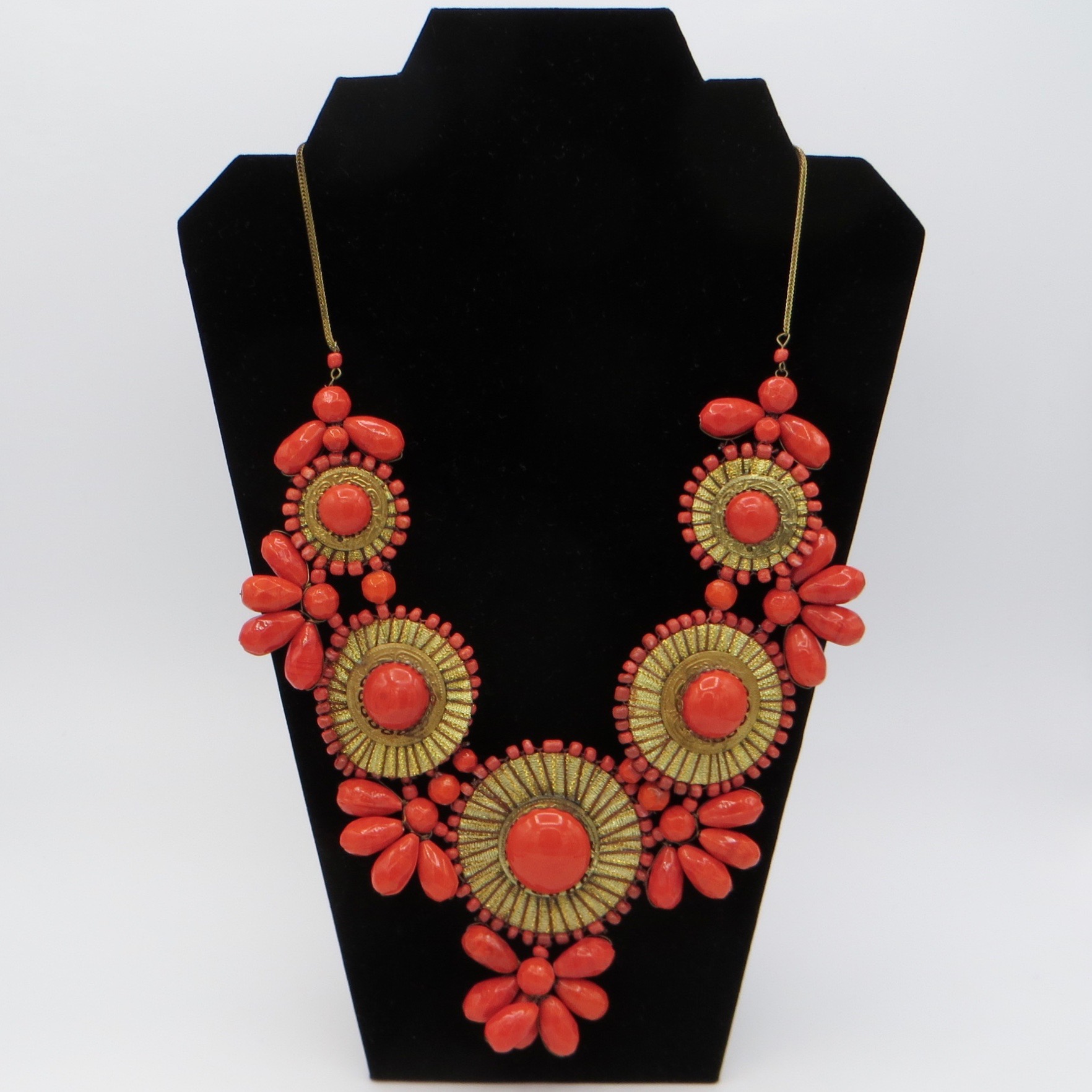 Modern Orange Flower Bib Necklace