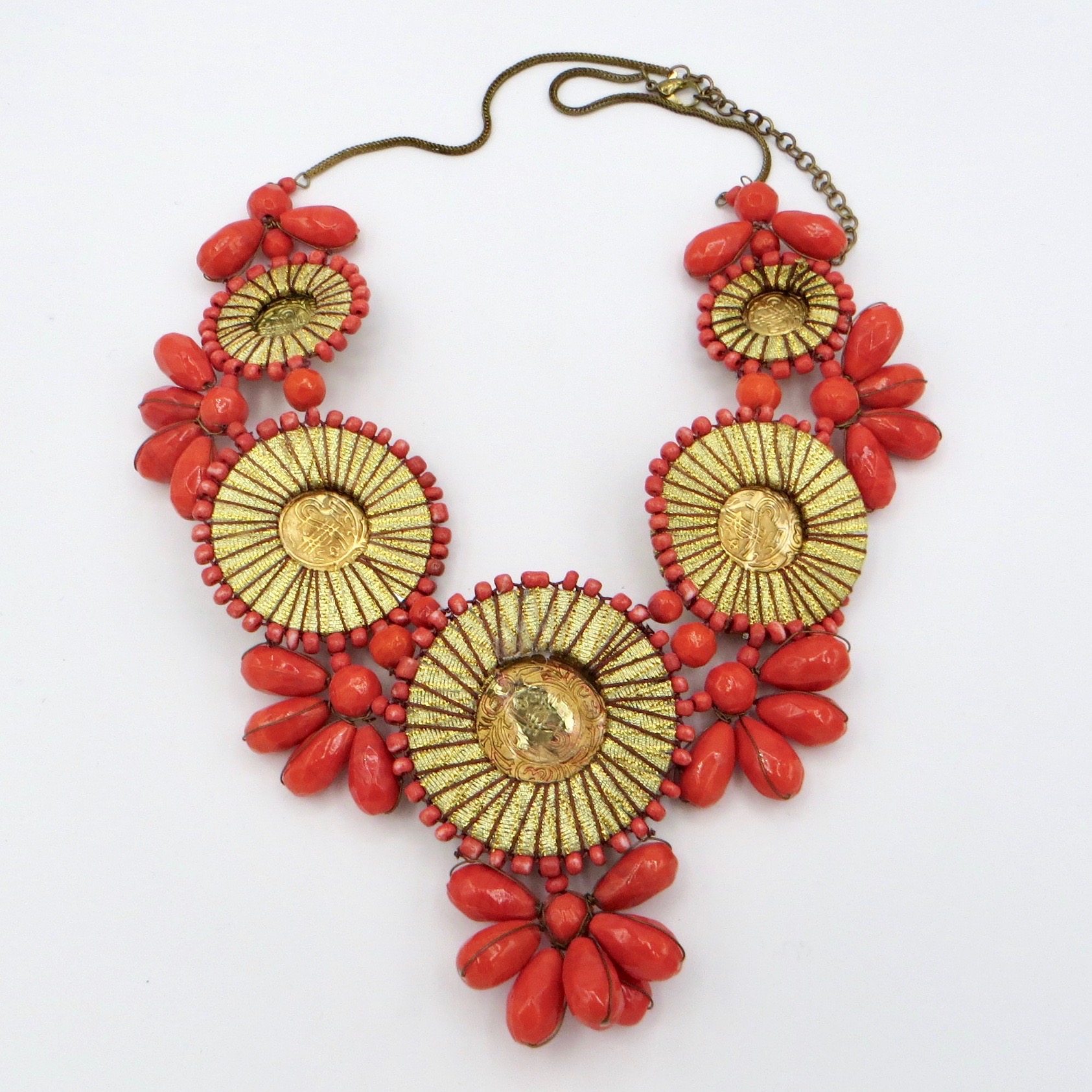 Modern Orange Flower Bib Necklace