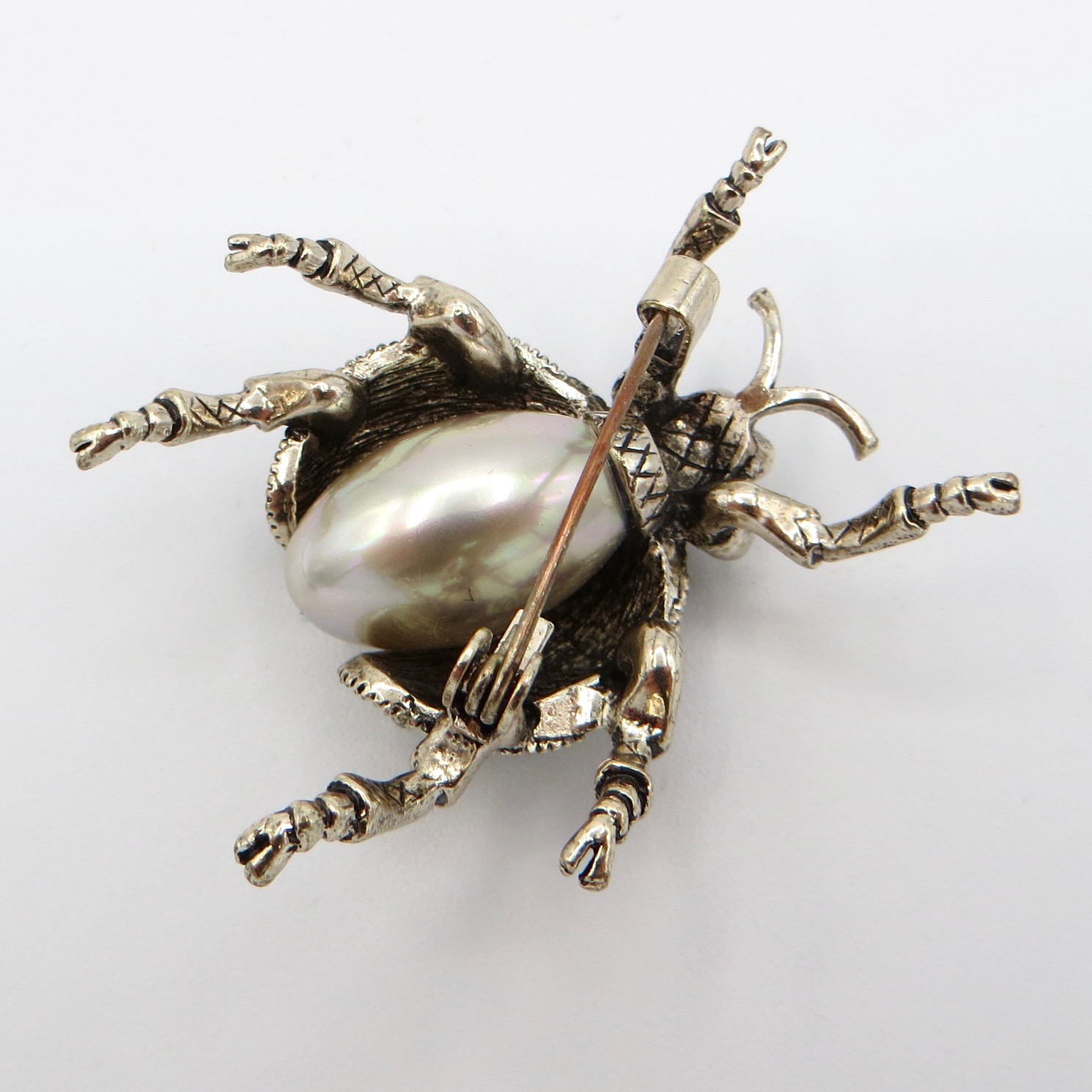 Faux Pearl Insect Brooch