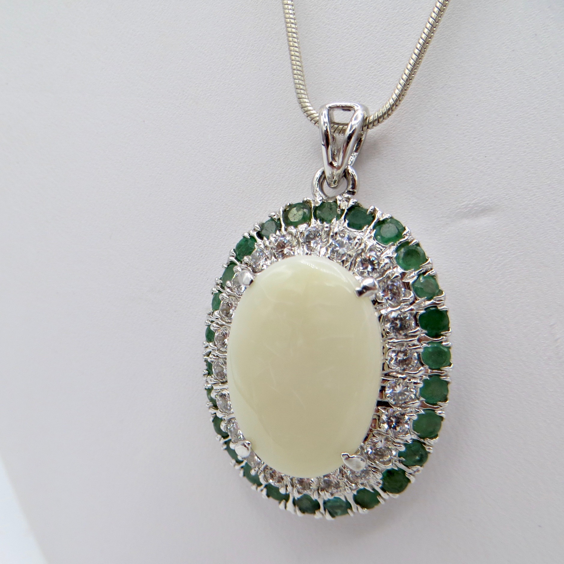Sterling, Opal & Emerald Necklace