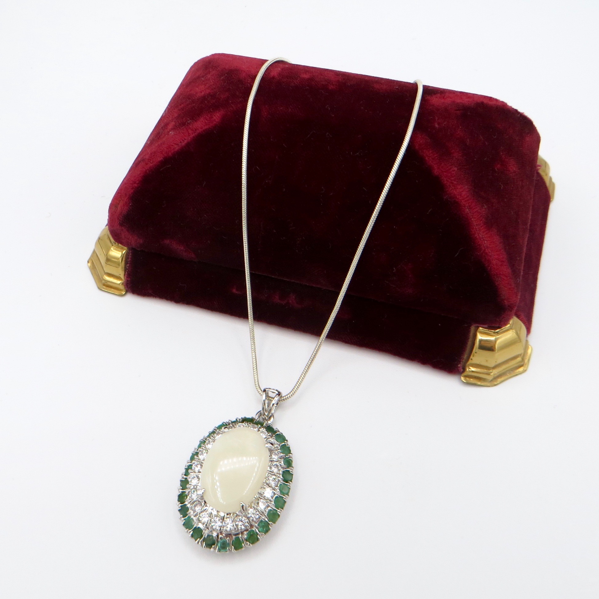 Sterling, Opal & Emerald Necklace