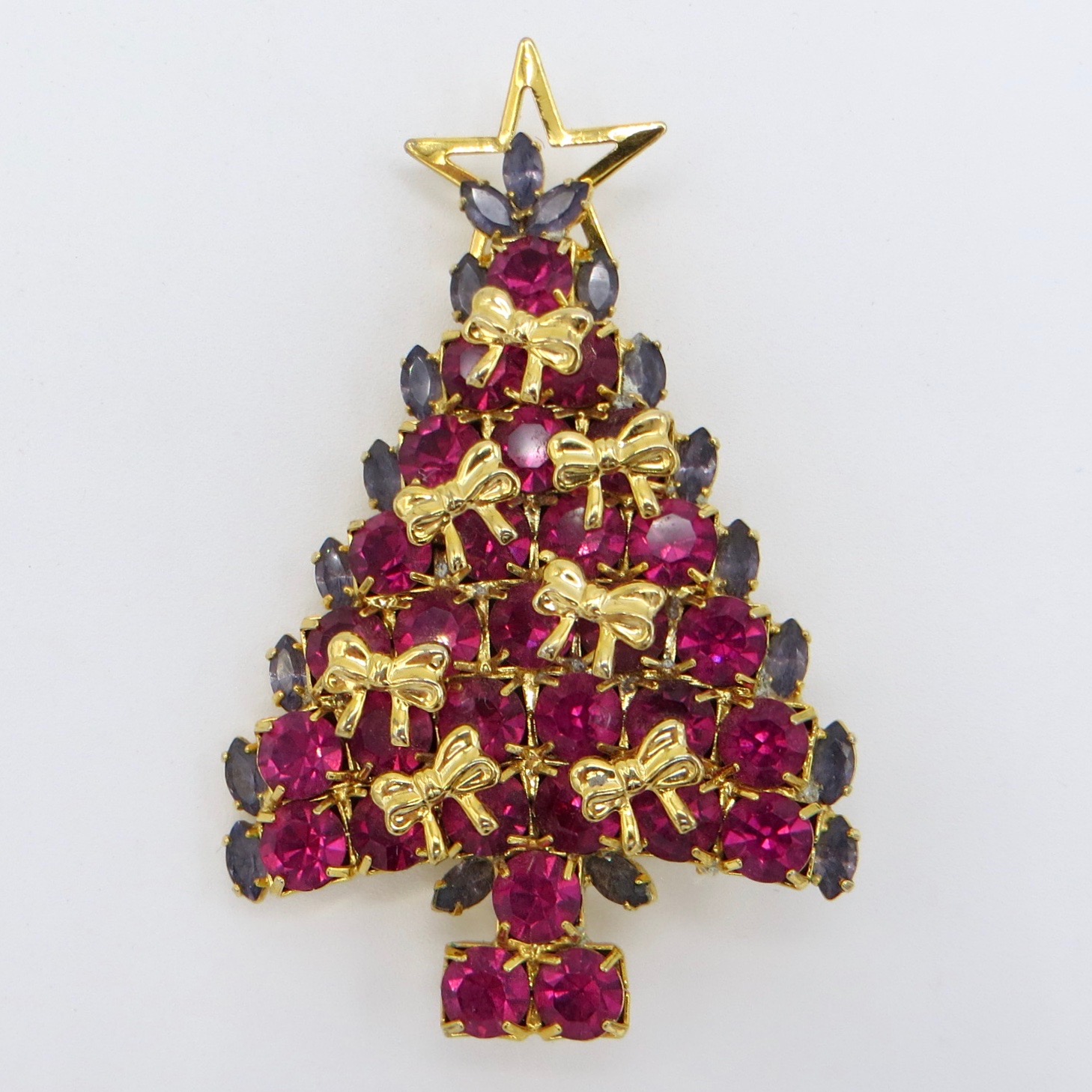 Attruia Pink Ribbon Christmas Tree Brooch