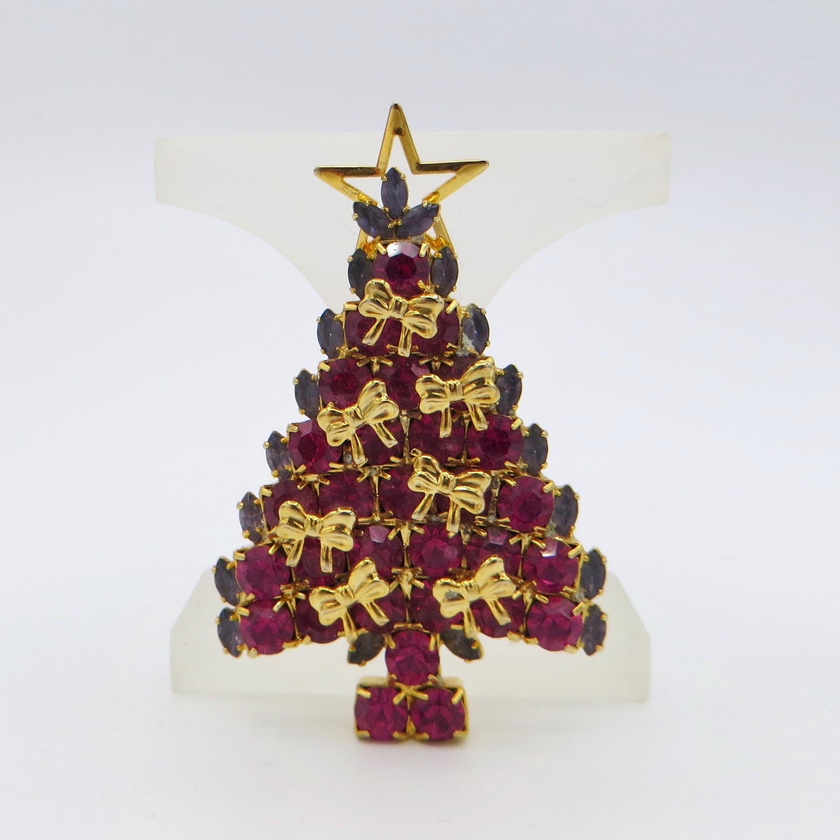 Attruia Pink Ribbon Christmas Tree Brooch