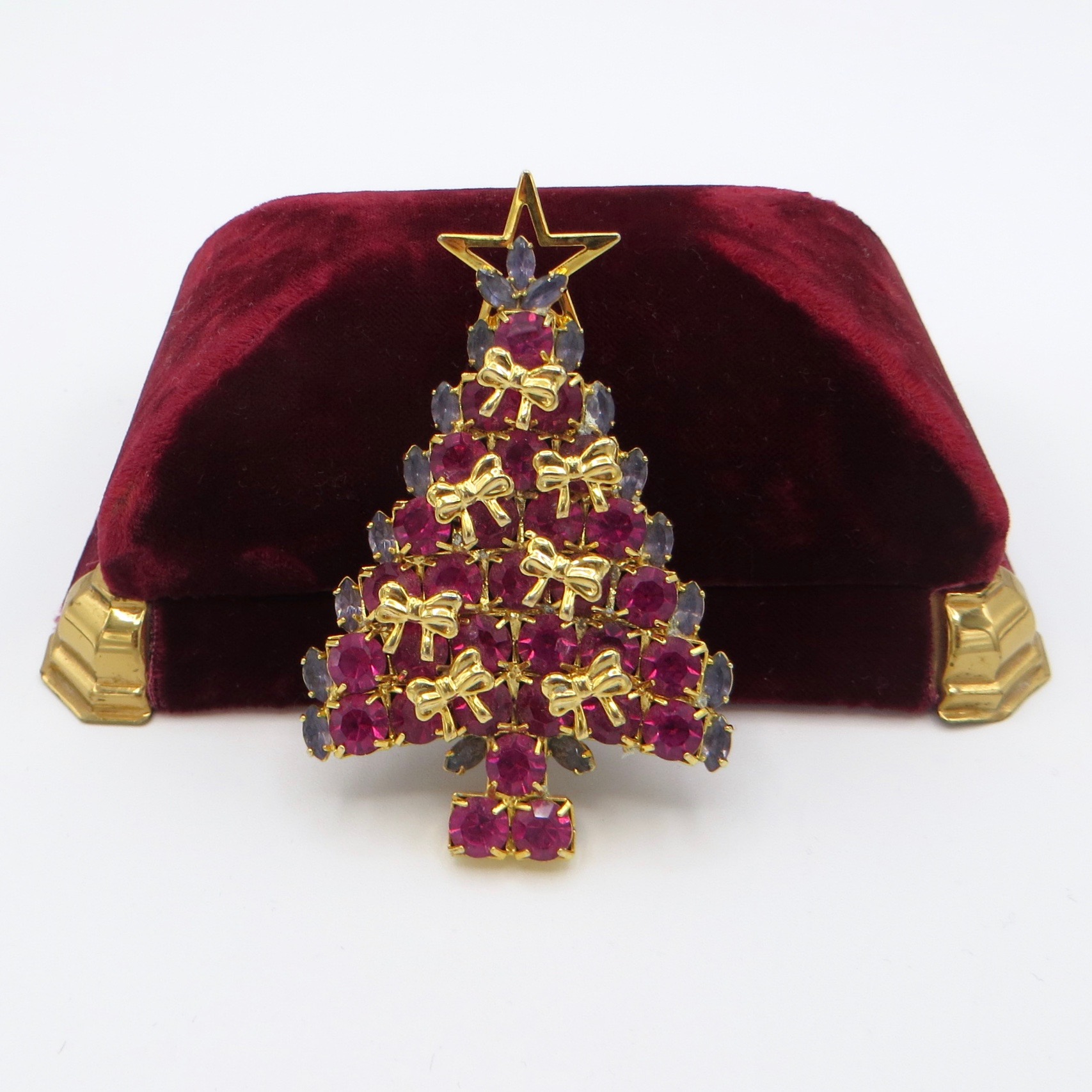 Attruia Pink Ribbon Christmas Tree Brooch