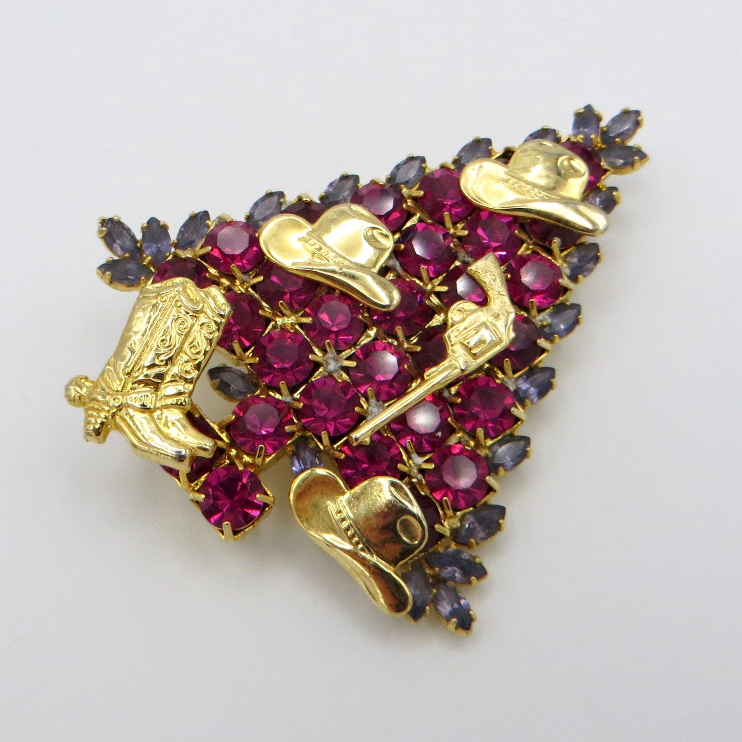 Attruia Western Themed Christmas Tree Brooch