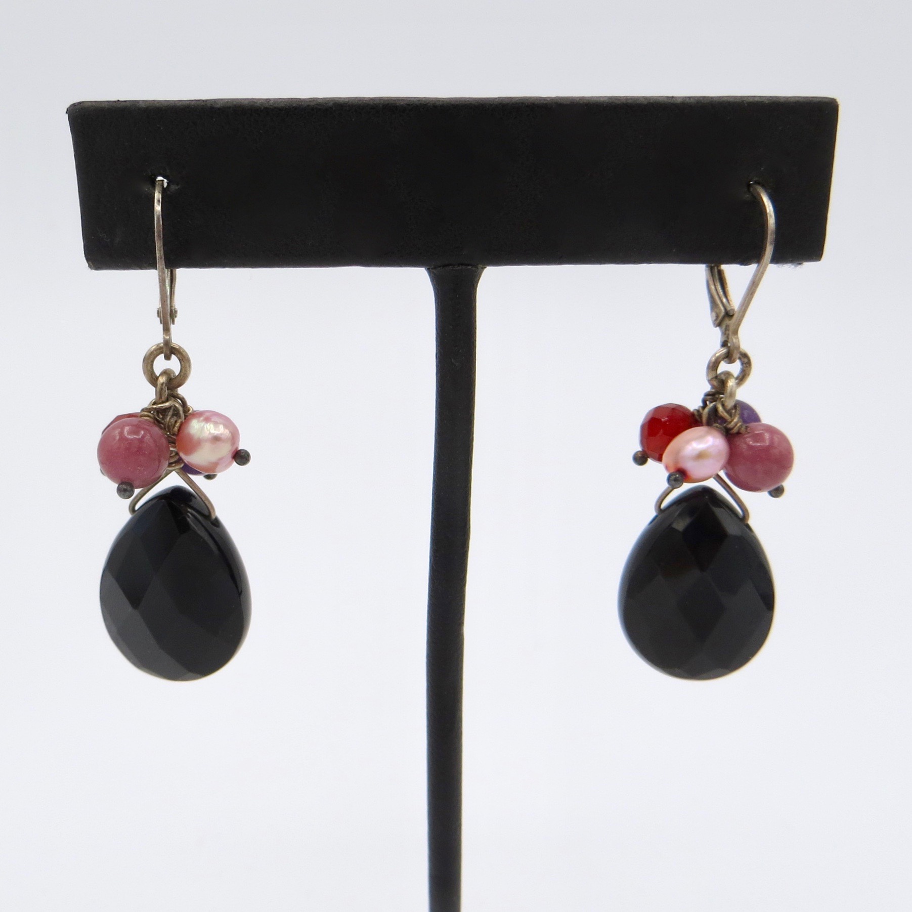 Onyx, Pearl and Quartz Earrings