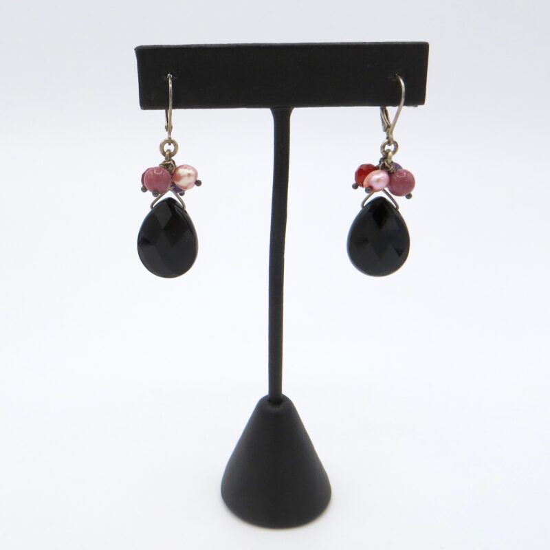 Onyx, Pearl and Quartz Earrings