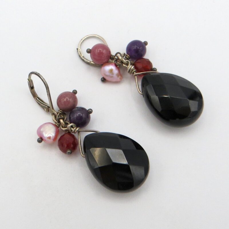 Onyx, Pearl and Quartz Earrings