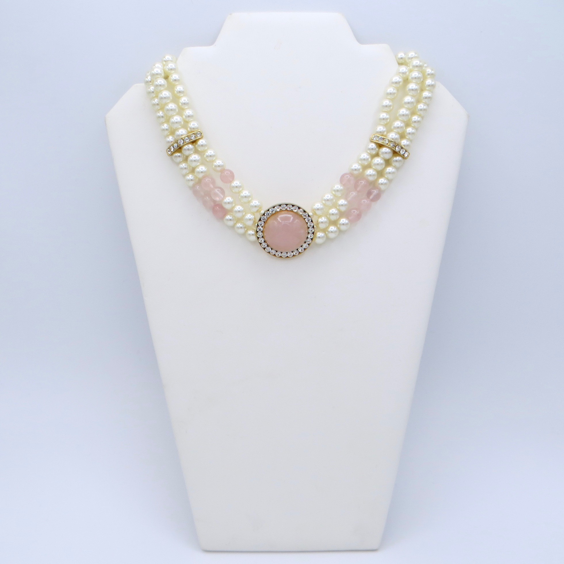 Rose Quartz and Faux Pearl Necklace