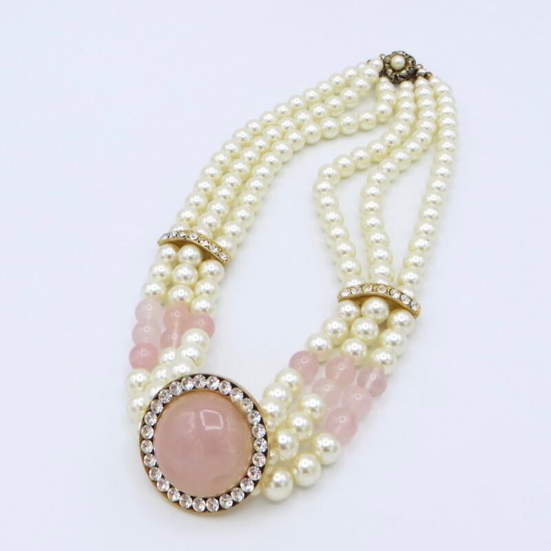 Rose Quartz and Faux Pearl Necklace