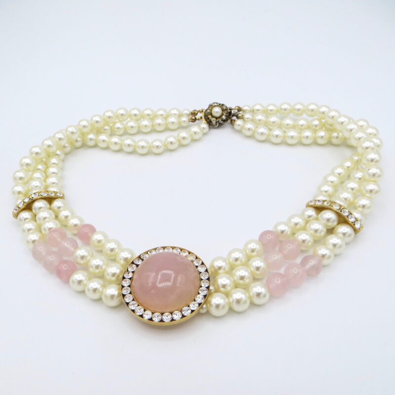 Rose Quartz and Faux Pearl Necklace