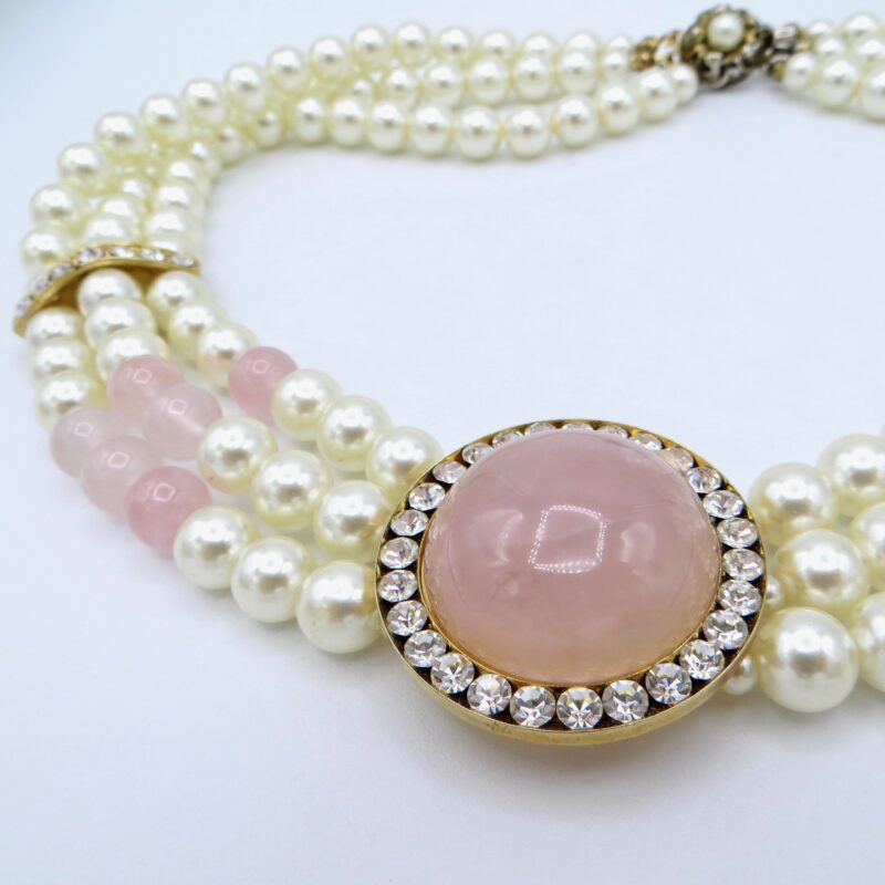 Rose Quartz and Faux Pearl Necklace