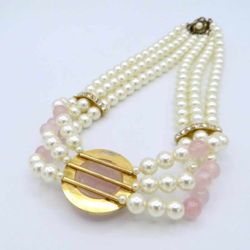 Rose Quartz and Faux Pearl Necklace