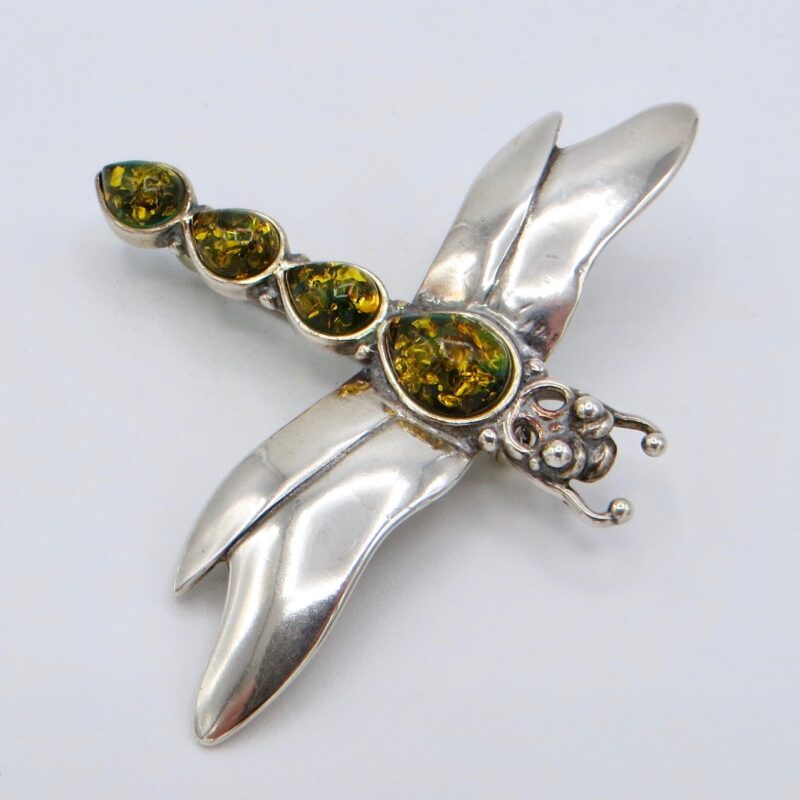 Silver and Amber Dragonfly Brooch