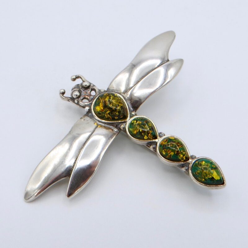 Silver and Amber Dragonfly Brooch