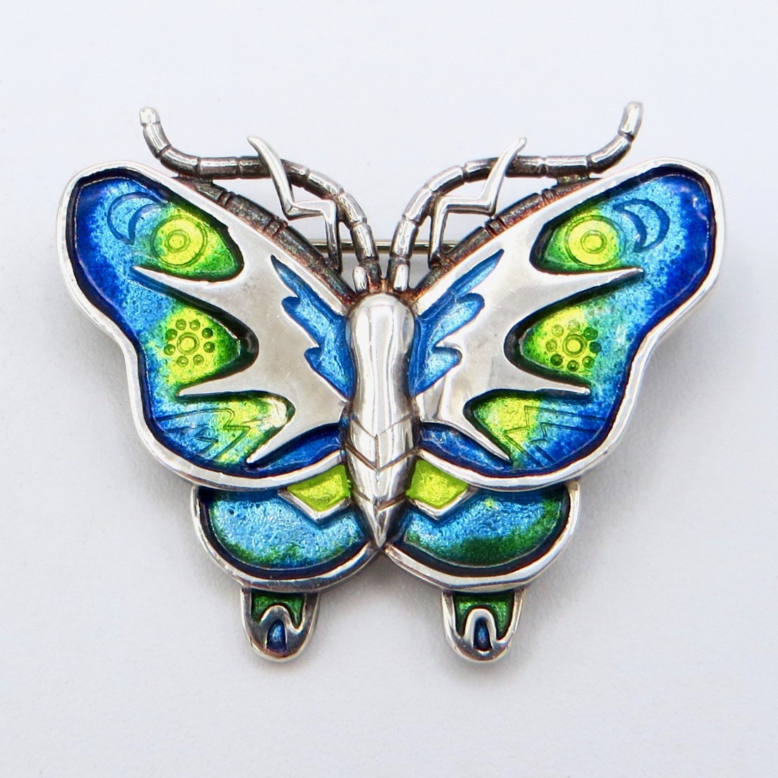 Silver and Enamel Butterfly Brooch