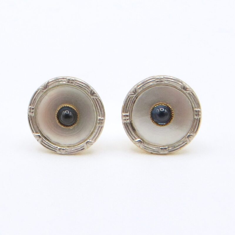 Sapphire, Mother of Pearl and Platinum Earrings
