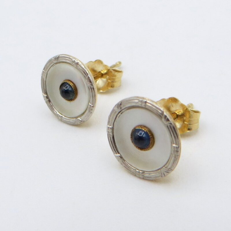 Sapphire, Mother of Pearl and Platinum Earrings