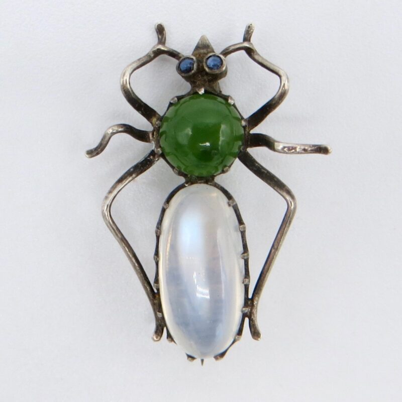 Silver, Moonstone and Jade Insect Brooch