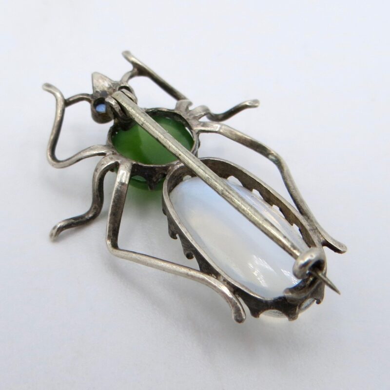 Silver, Moonstone and Jade Insect Brooch