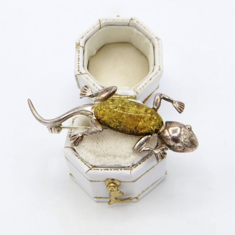 Silver and Amber Lizard Brooch