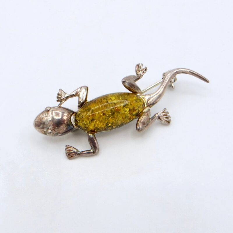 Silver and Amber Lizard Brooch