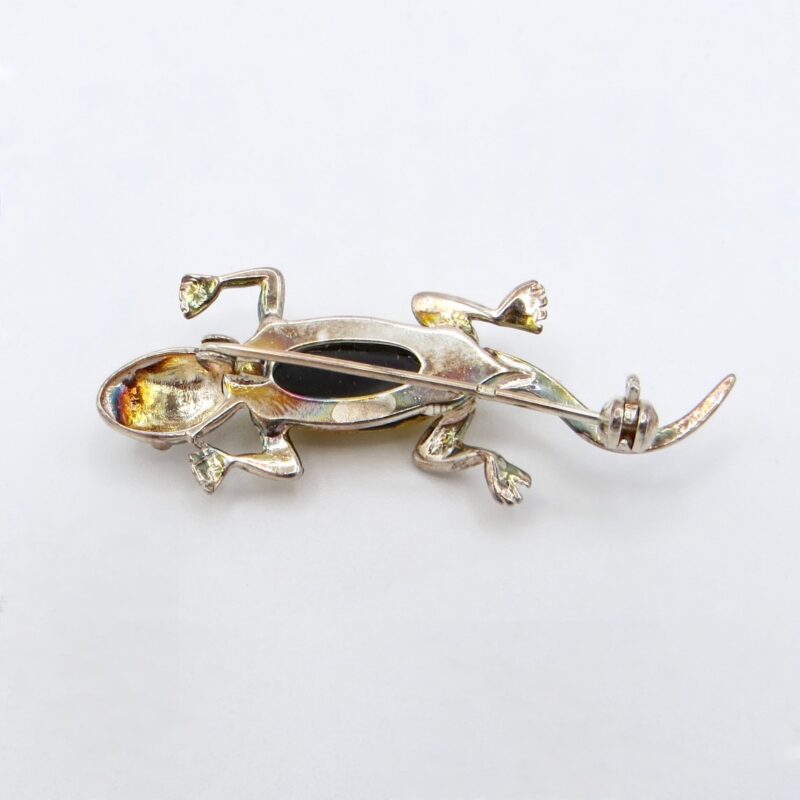 Silver and Amber Lizard Brooch