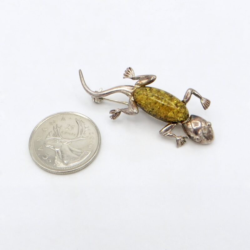 Silver and Amber Lizard Brooch