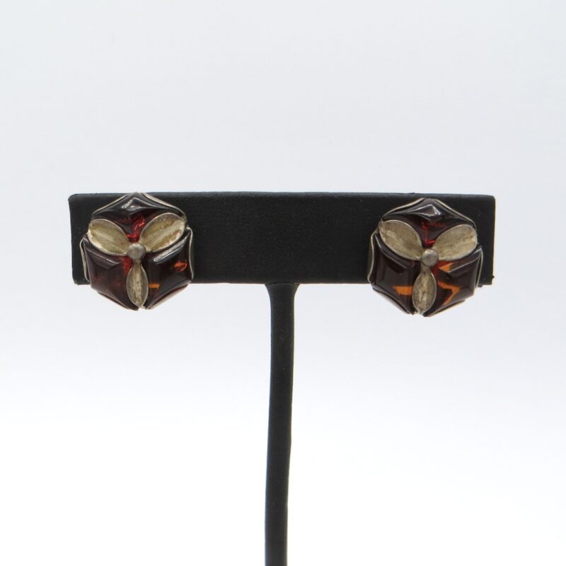 Silver and Amber Clip-On Earrings