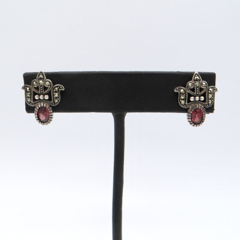 Silver, Garnet and Marcasite Earrings