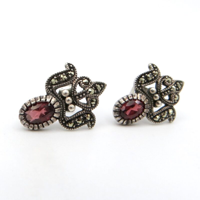 Silver, Garnet and Marcasite Earrings