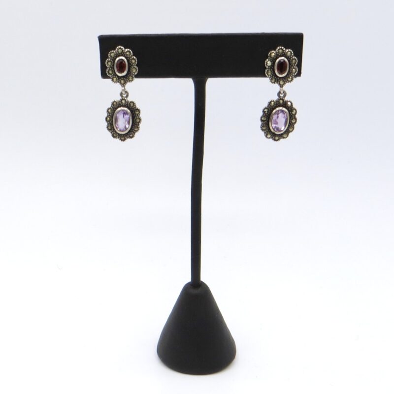 Silver, Garnet, Amethyst and Marcasite Earrings