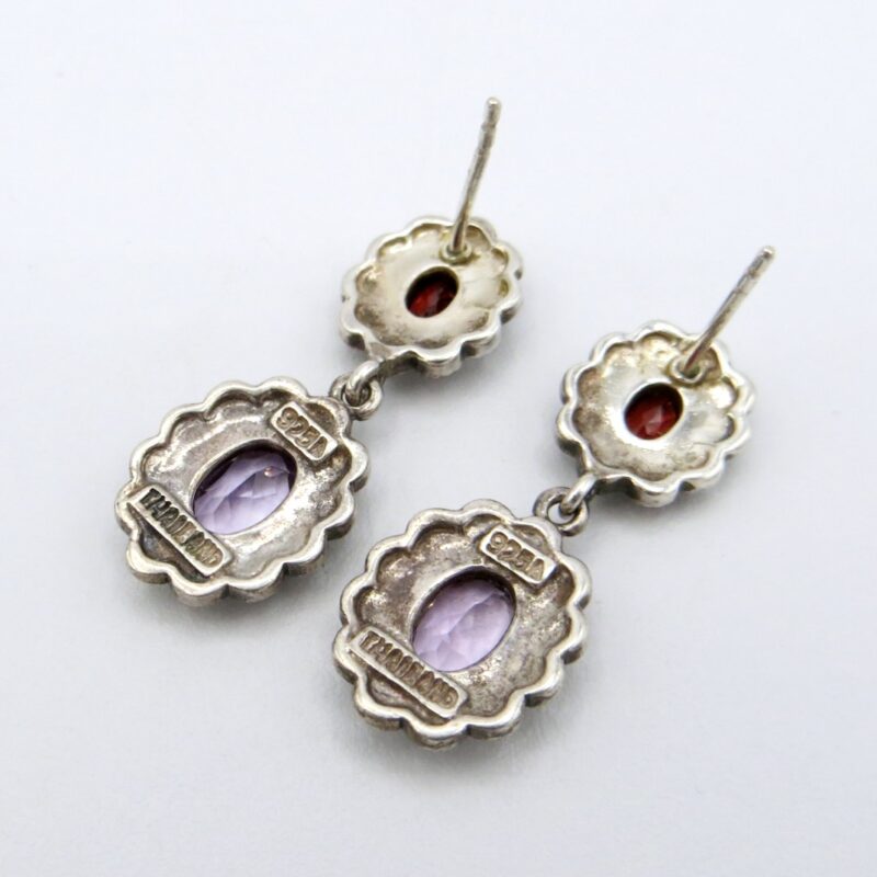 Silver, Garnet, Amethyst and Marcasite Earrings