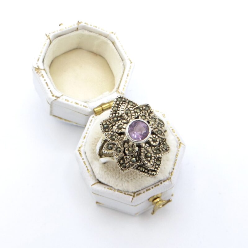 Silver, Amethyst and Marcasite Ring