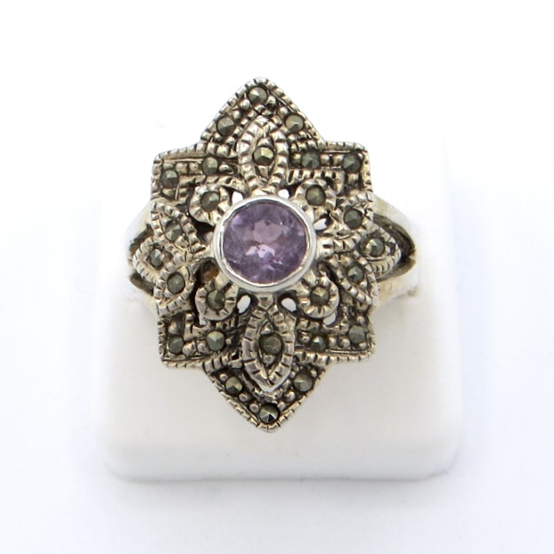 Silver, Amethyst and Marcasite Ring