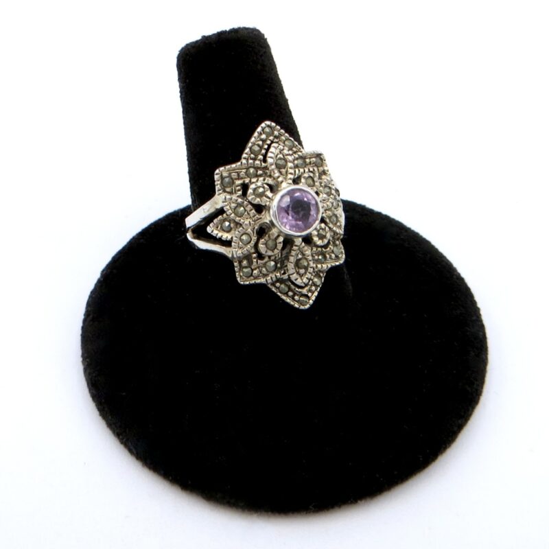 Silver, Amethyst and Marcasite Ring