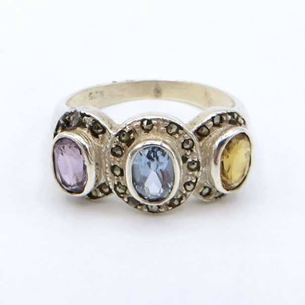 Silver, Marcasite and Natural Stone Ring