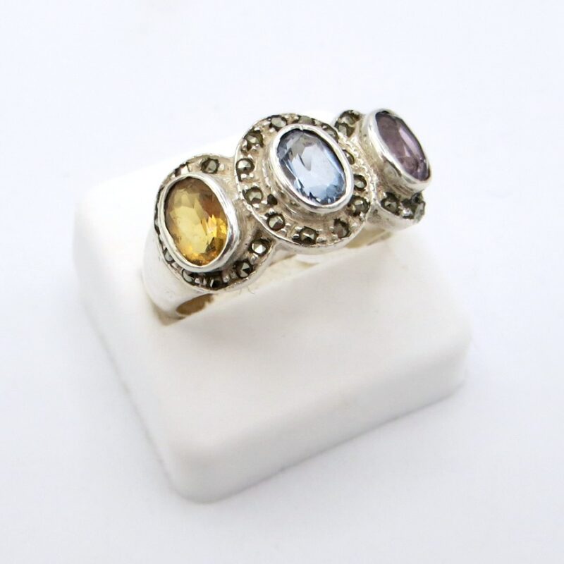 Silver, Marcasite and Natural Stone Ring