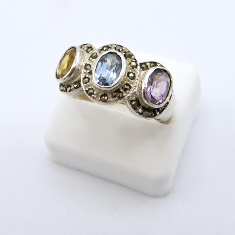 Silver, Marcasite and Natural Stone Ring