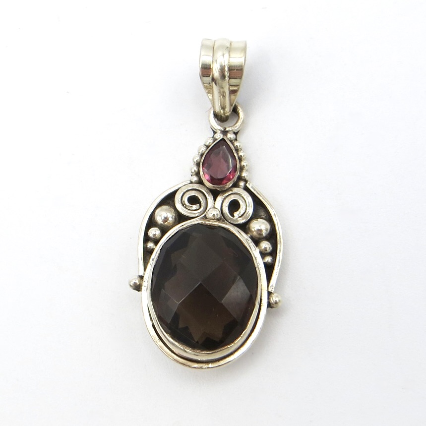 Sterling Silver, Garnet and Quartz Pendant