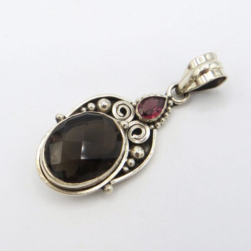 Sterling Silver, Garnet and Quartz Pendant