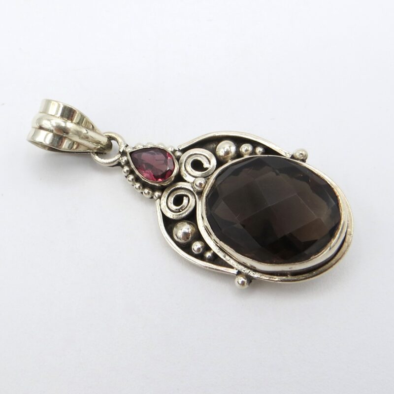 Sterling Silver, Garnet and Quartz Pendant