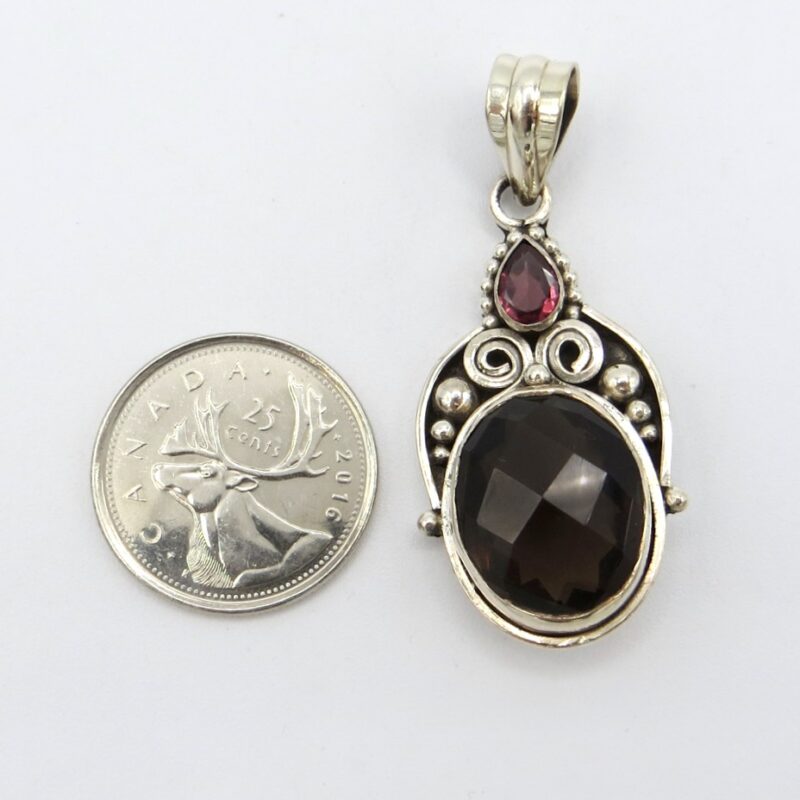 Sterling Silver, Garnet and Quartz Pendant